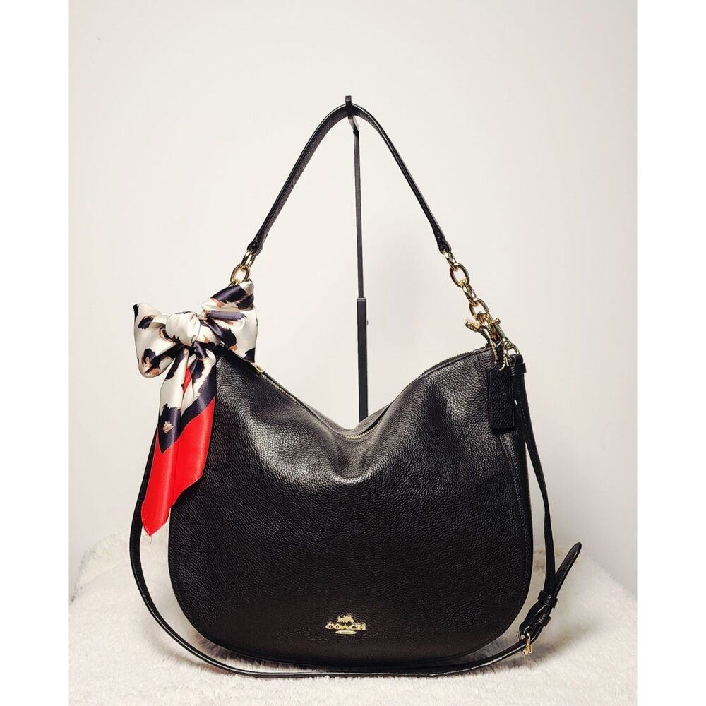 Coach Chelsea Hobo 32 Black Leather Gold 58036